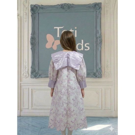 صورة فستان بناتي بنفسجي مشجر بدلعة وأكمام شفافة - 1134